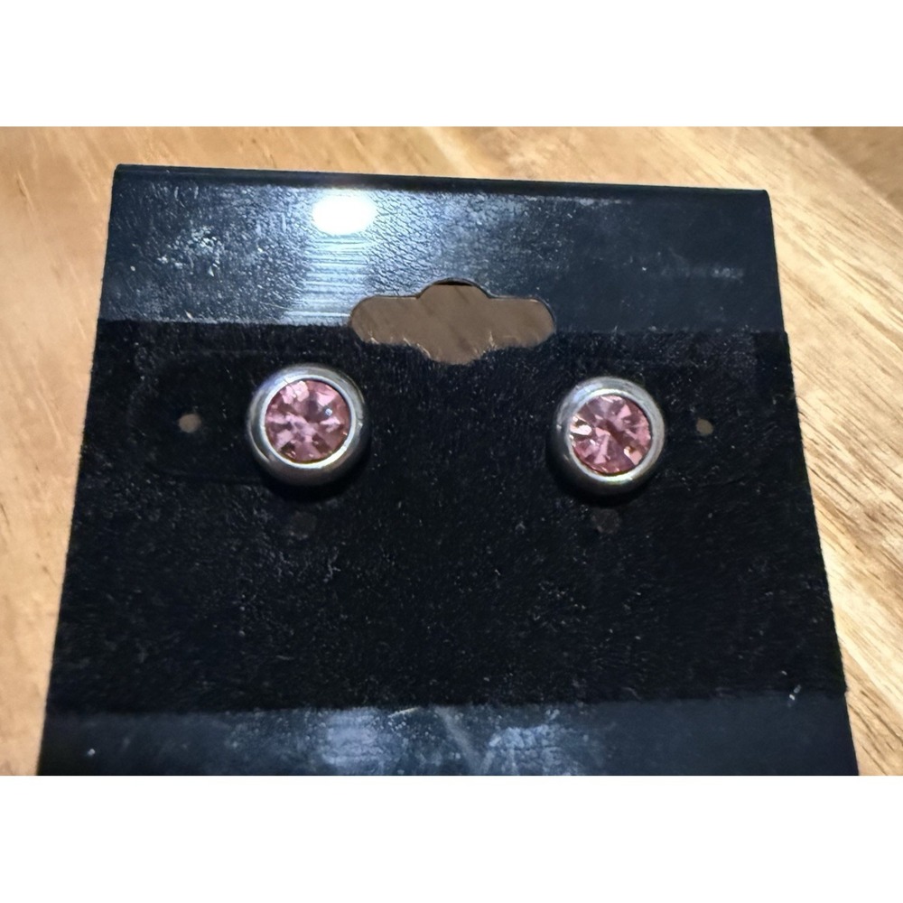 Earrings Unisex Pink CZ Cubic Zirconia Round Stud Silver Tone 8mm Minimalist NEW